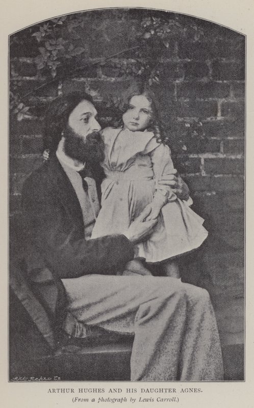 Arthur Hughes og hans datter Agnes (s/h foto) af Charles Lutwidge Dodgson