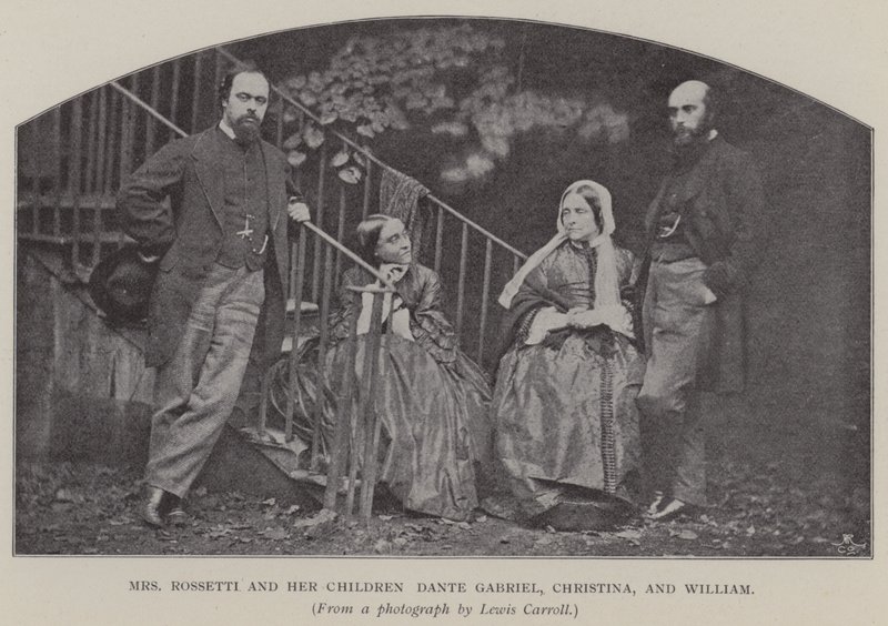 Fru Rossetti og hendes børn Dante Gabriel, Christina og William (s/h-billede) af Charles Lutwidge Dodgson