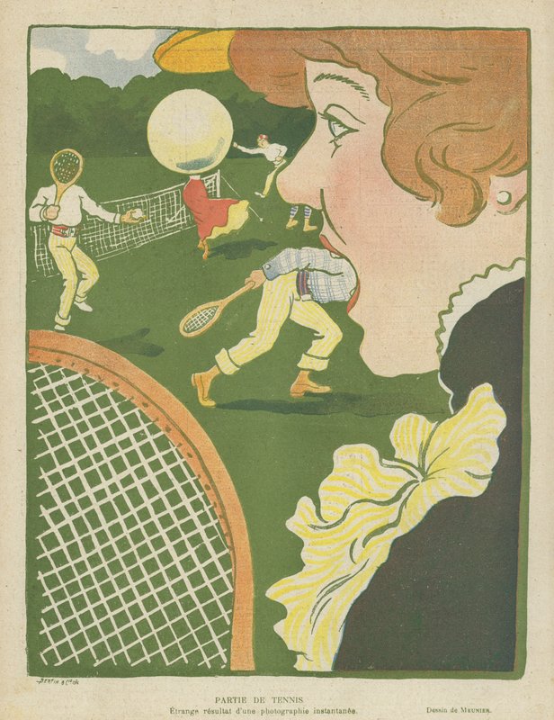 Tennis, mærkeligt resultat af et øjeblikkeligt fotografi, Illustration til Le Rire af Charles Meunier