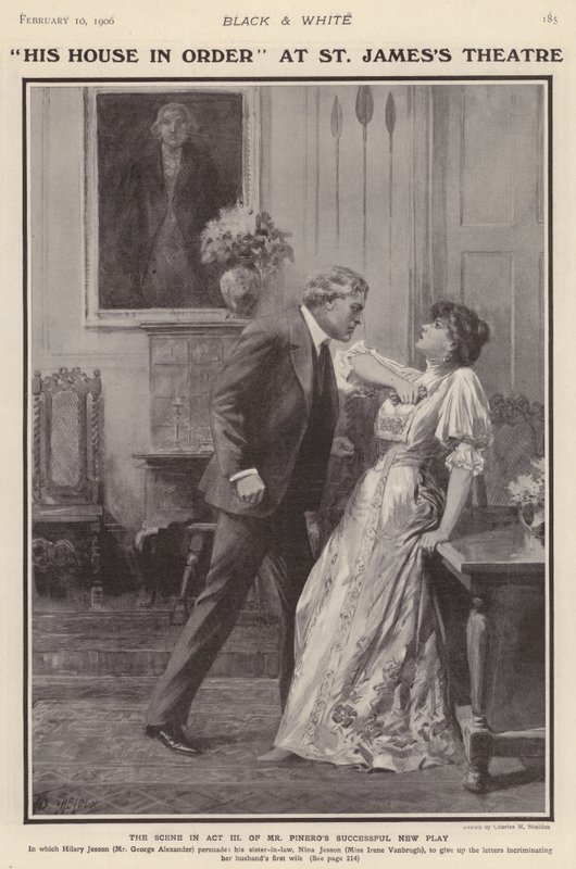 De engelske skuespillere George Alexander og Irene Vanbrugh i en produktion af Arthur Wing Pinero spiller His House in Order på St James