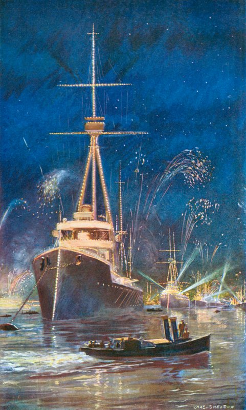 Belysning af flåden i Themsen, 21. juli 1909 af Charles Mills Sheldon