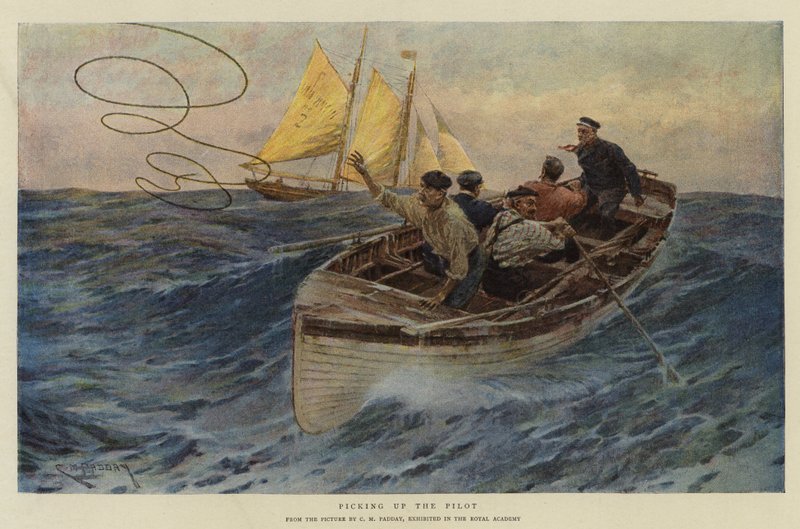 Samler piloten op (chromolitho) af Charles Murray (after) Padday
