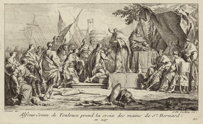 Alfons I, greve af Toulouse, tager korset fra Bernard af Clairvaux