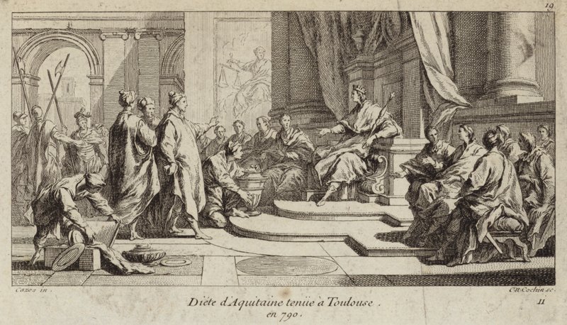 Diæt af Aquitaine afholdt i Toulouse, 790 (gravering) af Charles Nicolas II Cochin