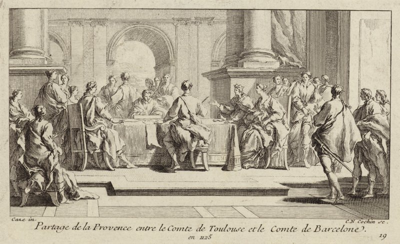 Opdeling af Provence mellem greverne af Toulouse og Barcelona, 1125 af Charles Nicolas II Cochin