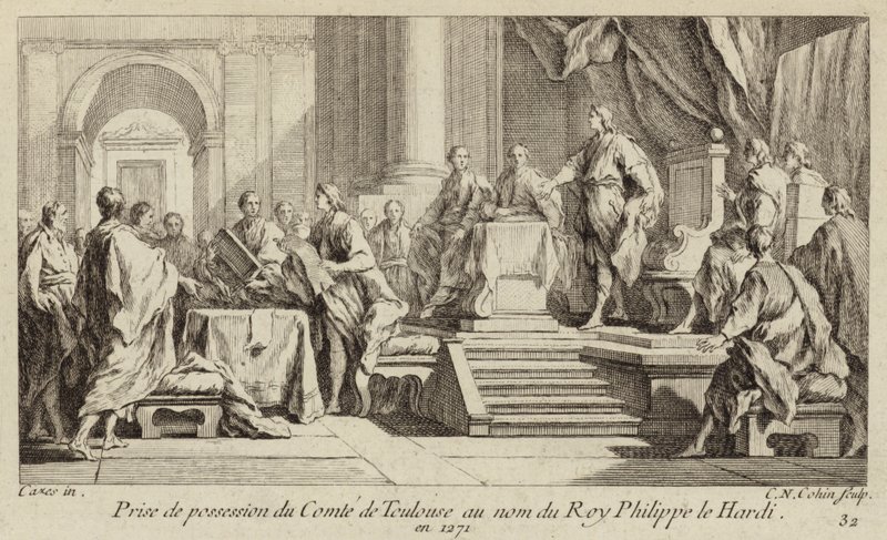 Besiddelse af grevskabet Toulouse taget i navnet på kong Filip III af Frankrig af Charles Nicolas II Cochin