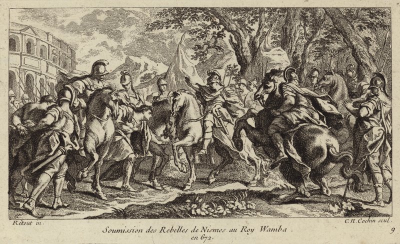 Underkastelse af oprørerne i Nimes til Wamba, vestgoternes konge, 672 af Charles Nicolas II Cochin