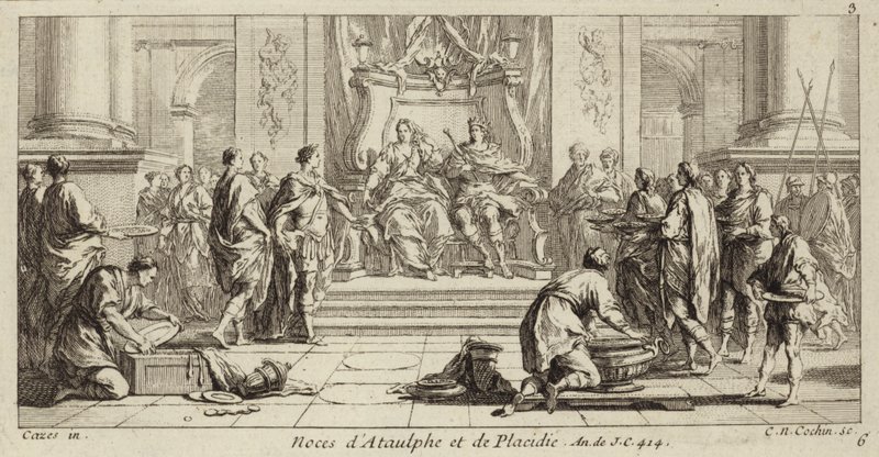 Bryllup af Galla Placidia og Ataulf, kongen af vestgoterne, Narbonne, 414 (gravering) af Charles Nicolas II Cochin
