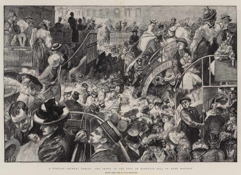 Et populært Cockney-resort, folkemængden ved foden af Highgate Hill på helligdage af Charles Paul Renouard