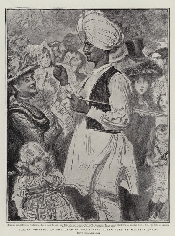 At få venner i det indiske kontingent i lejren ved Hampton Court af Charles Paul Renouard