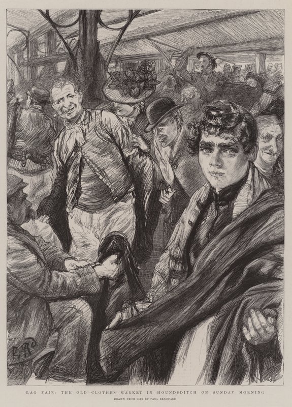 Rag Fair, det gamle tøjmarked i Houndsditch søndag morgen af Charles Paul Renouard