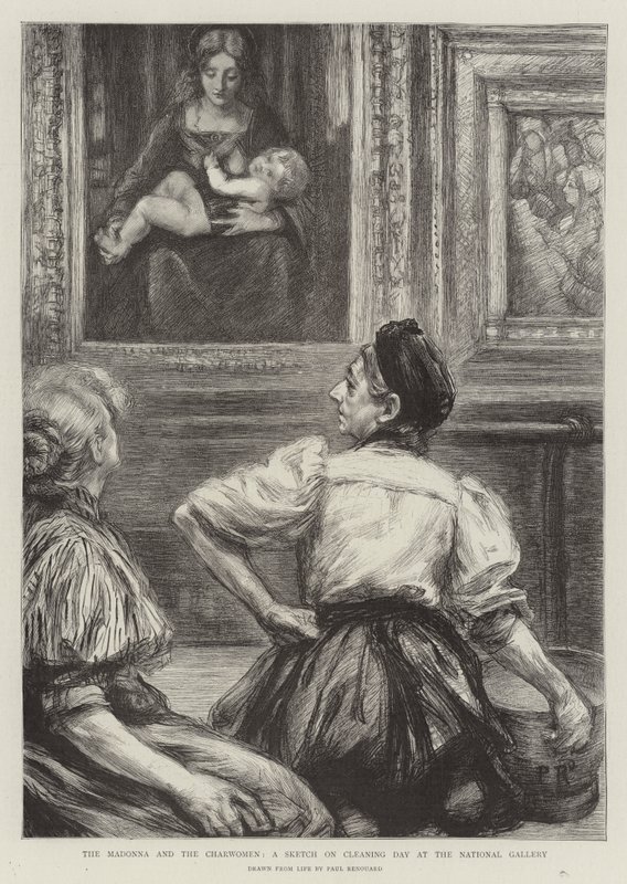 The Madonna and the Charwomen, en skitse på rengøringsdagen på National Gallery af Charles Paul Renouard