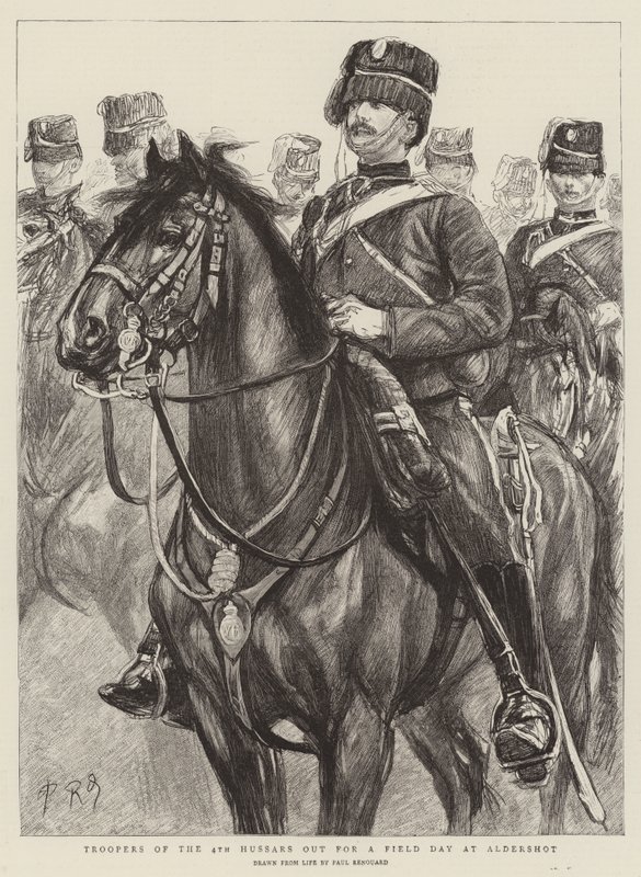 Troopers of the 4th Husars ude til en feltdag ved Aldershot af Charles Paul Renouard