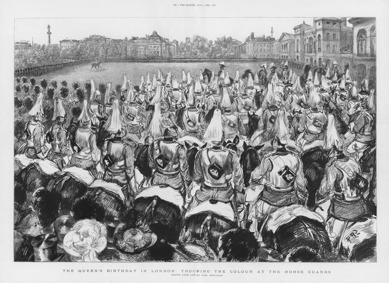 Trooping the Color på Horse Guards af Charles Paul Renouard