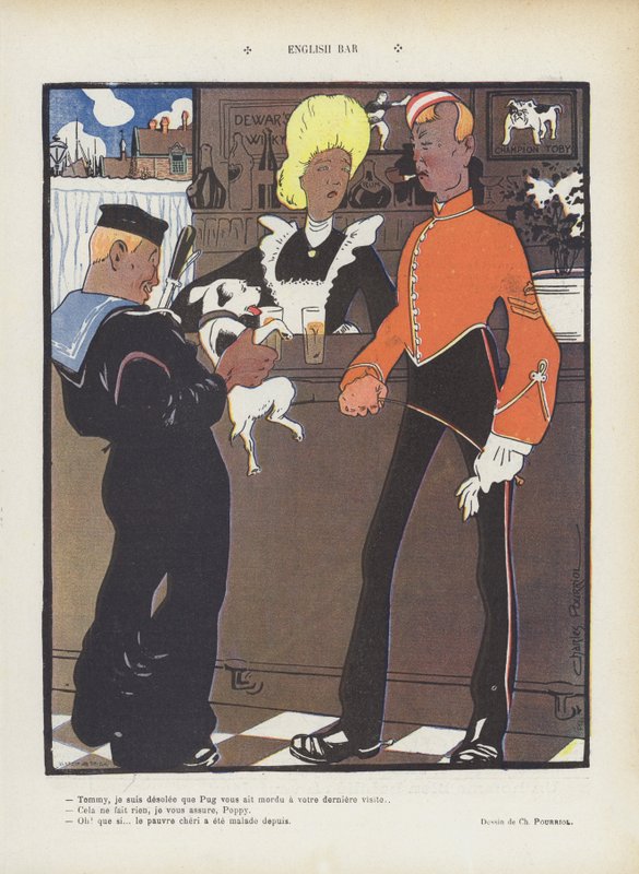 engelsk bar. Illustration til Le Rire (farve litho) af Charles Pourriol