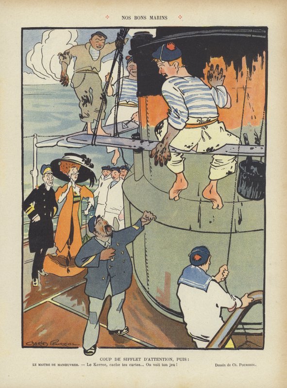 Vores gode sømænd. Illustration til Le Rire (farve litho) af Charles Pourriol