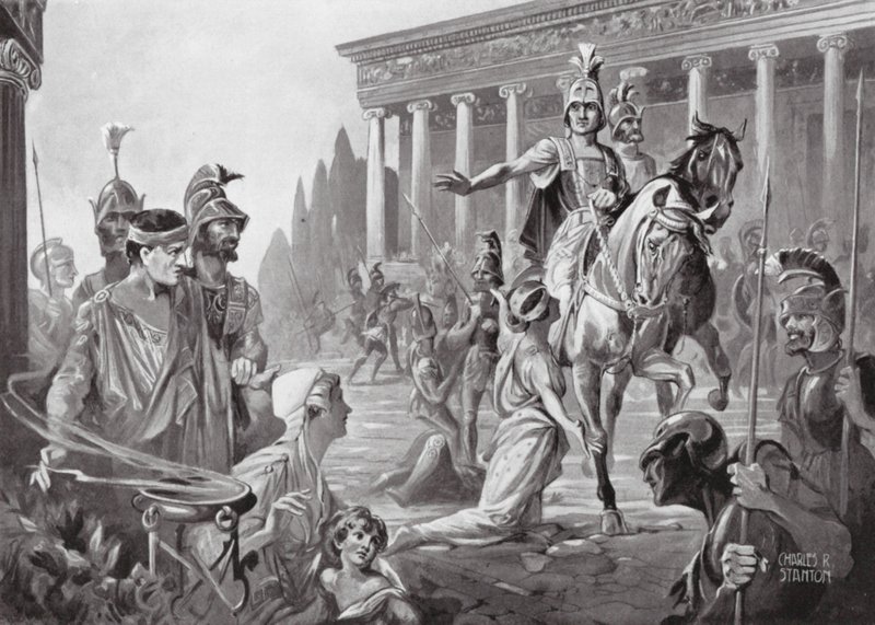 Alexander ved plyndringen af Theben, BC 335 (litografi) af Charles Rebel Stanton