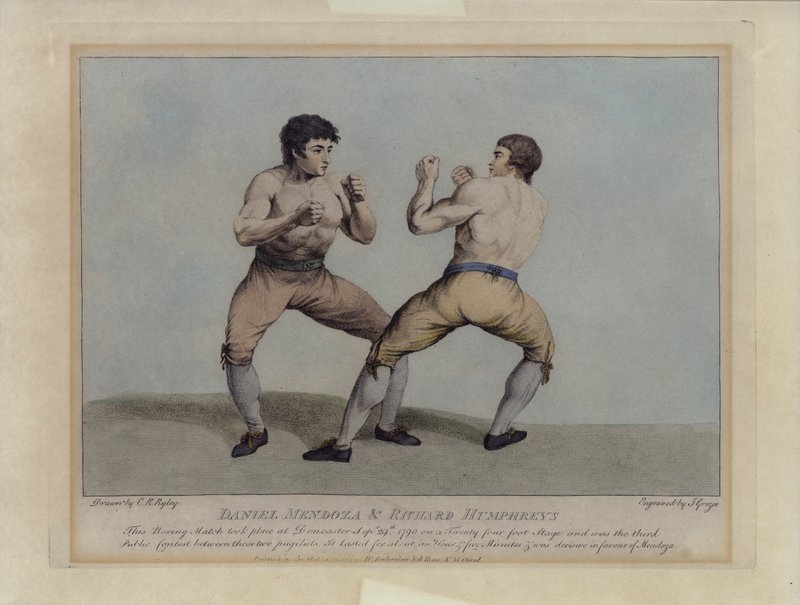 Engelske priskæmpere Daniel Mendoza og Richard Humphreys ved deres boksekamp den 29. september 1790 (gravering) af Charles Reuben (after) Ryley