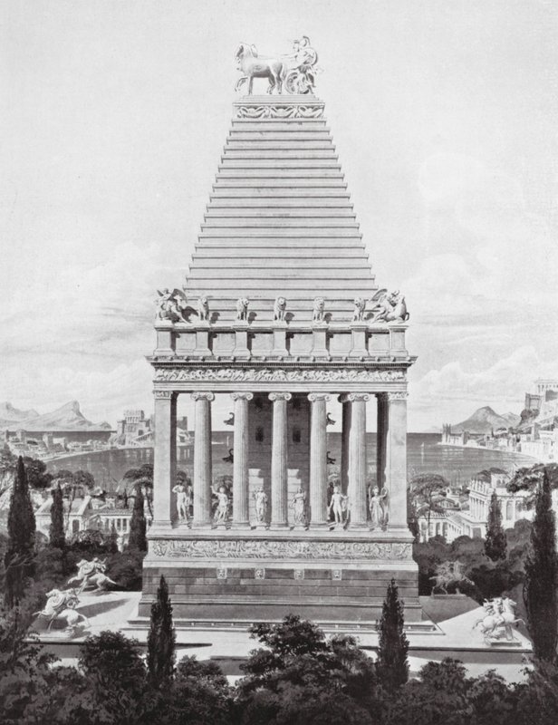 Det oprindelige mausoleum, ca. 353 f.Kr (litografi) af Charles Robert (after) Cockerell