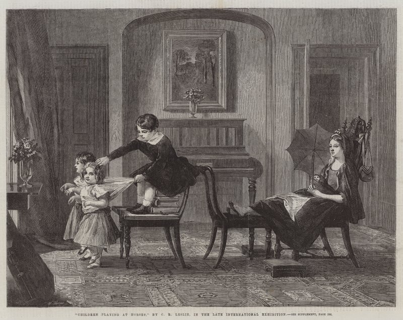 Børn leger på Horses, i den sene internationale udstilling af Charles Robert Leslie