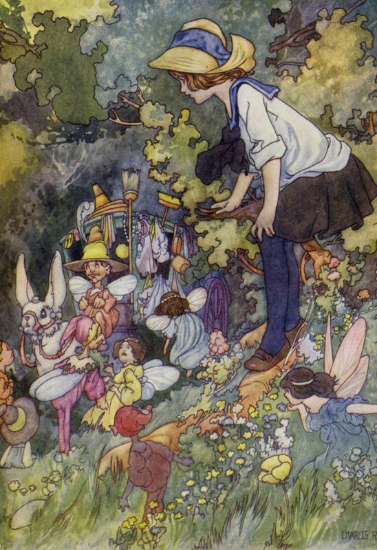 Et kig ind i eventyrets land (farve litho) af Charles Robinson