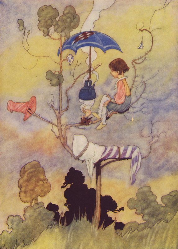 En gryde under opsyn koger aldrig (farvelitografi) af Charles Robinson