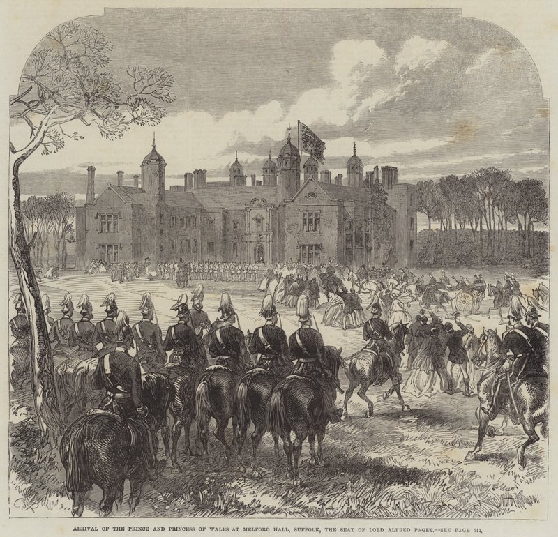 Prins og prinsesse af Wales ankommer til Melford Hall, Suffolk, Lord Alfred Pagets sæde af Sir John Charles Robinson