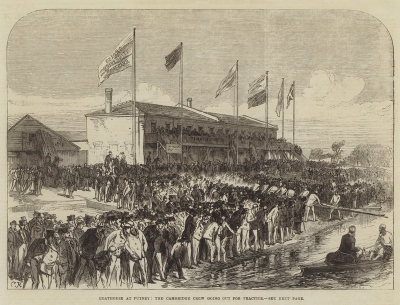 Bådehus ved Putney, Cambridge-besætningen går ud for at øve af Sir John Charles Robinson