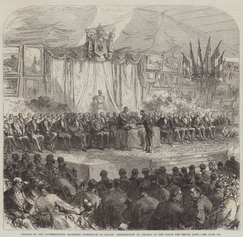 Lukning af den internationale maritime udstilling i Havre, uddeling af priser i Salon des Beaux Arts af Sir John Charles Robinson