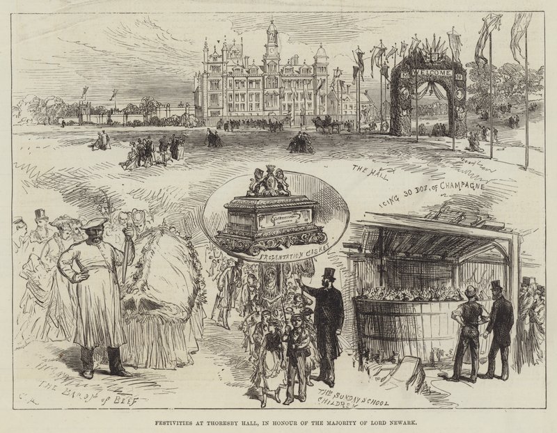 Festligheder i Thoresby Hall, til ære for flertallet af Lord Newark af Sir John Charles Robinson