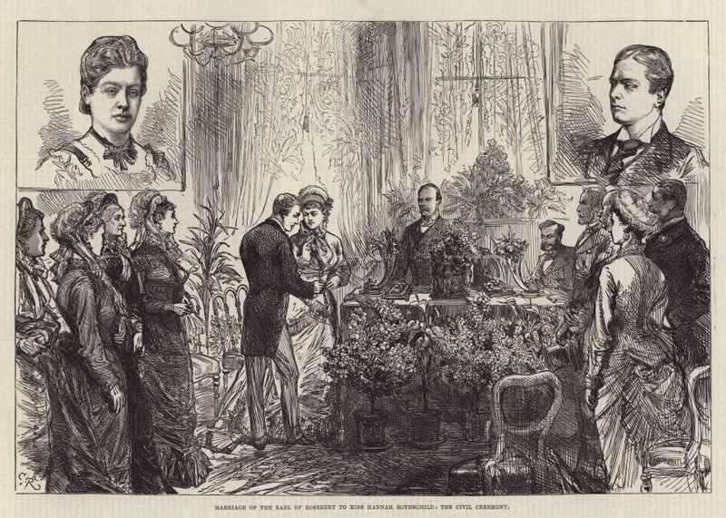 Ægteskab mellem jarlen af Rosebery og miss Hannah Rothschild, den civile ceremoni af Sir John Charles Robinson
