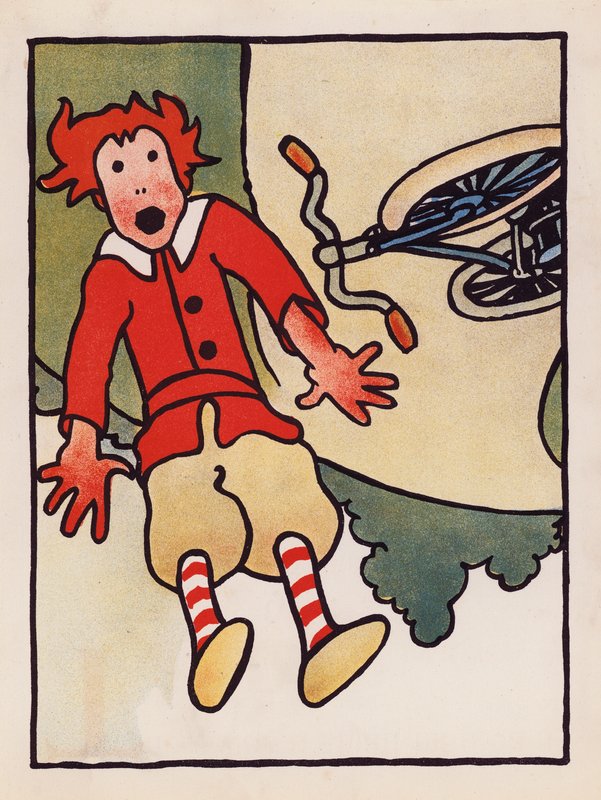 Nonsens: Cykelulykke (farvelitografi) af Charles Robinson