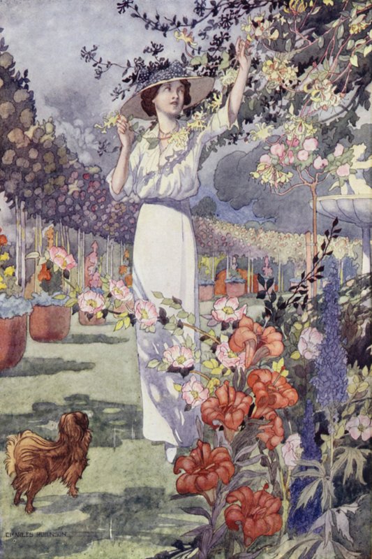 Our Sentimental Garden: The Hemicycle (farve litho) af Charles Robinson