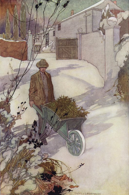 Our Sentimental Garden: Winter (farve litho) af Charles Robinson
