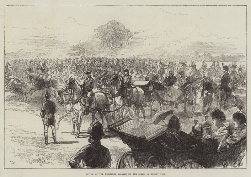 Gennemgang af husholdningsbrigaden af dronningen i Bushey Park af Sir John Charles Robinson