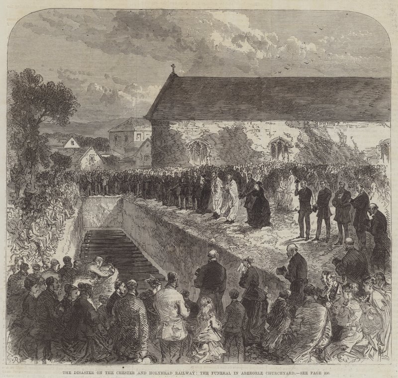Katastrofen på Chester og Holyhead Railway, begravelsen i Abergele Churchyard af Sir John Charles Robinson