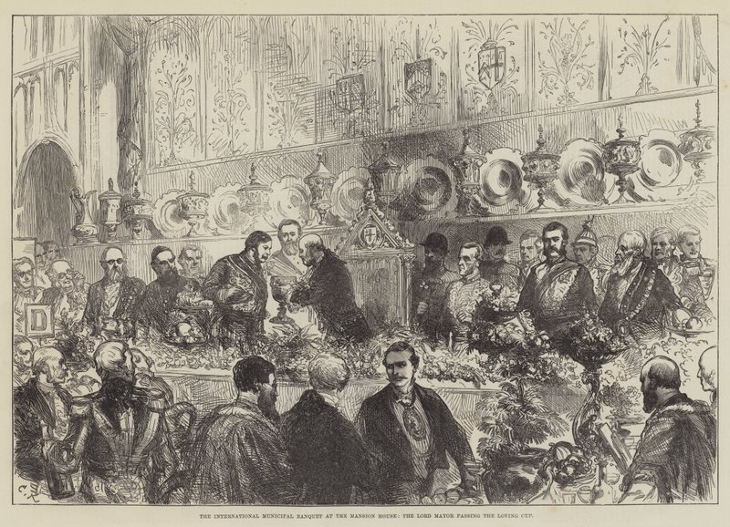 Den internationale kommunale banket i Mansion House, overborgmesteren bestod Loving Cup af Sir John Charles Robinson
