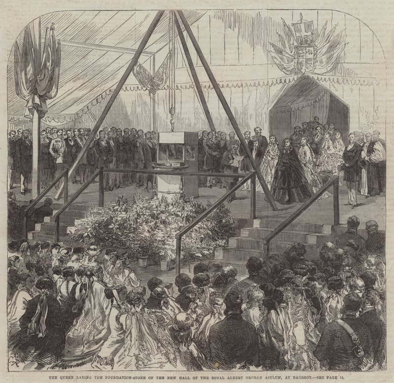 Dronningen lægger grundstenen til Royal Albert Orphan Asylums nye hal ved Bagshot af Sir John Charles Robinson