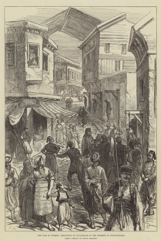 Krigen i Tyrkiet, henrettelse af bulgarere i Philippopolis gader af Sir John Charles Robinson