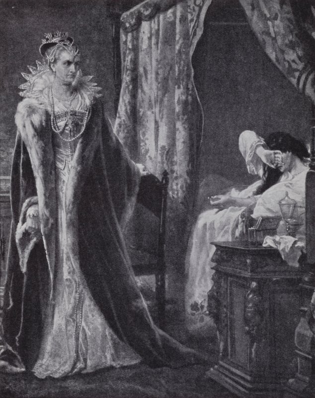 Grevinde af Nottingham returnerer jarlen af Essexs ring til dronning Elizabeth I, men for sent til at redde ham fra henrettelse (litho) af Charles Soubre