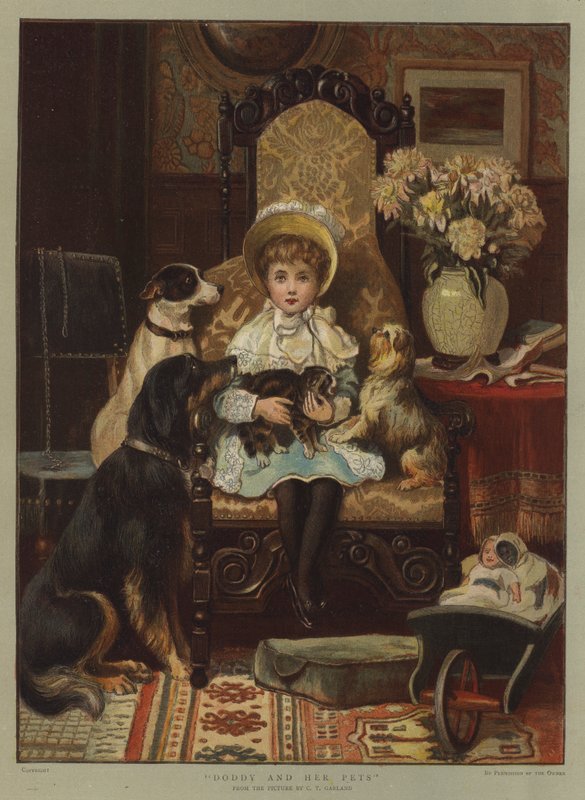 Doddy og hendes kæledyr (chromolitho) af Charles Trevor Garland