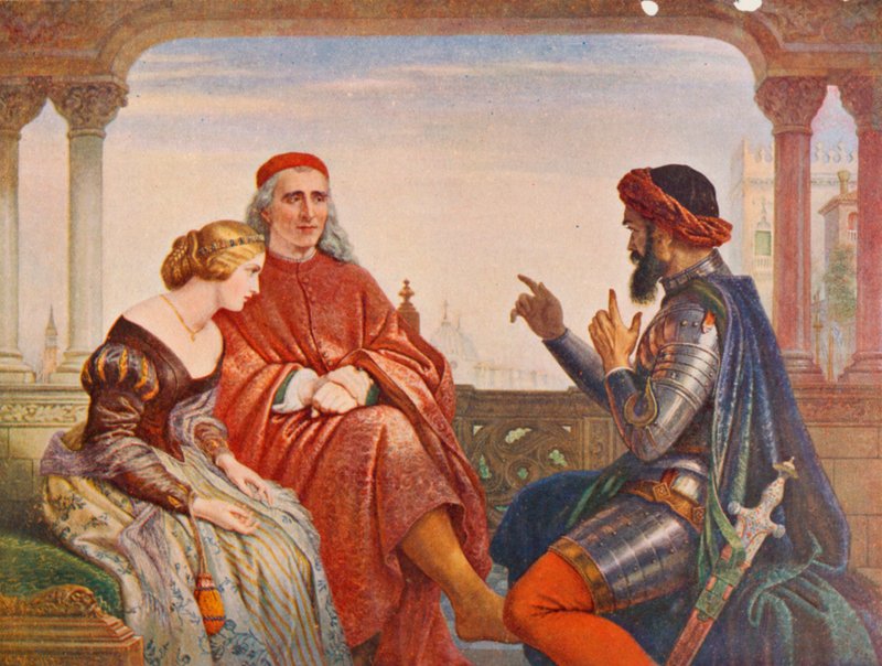 Shakespeare: The Wooing of Desdemona, Othello, Act I, Scene 3 (farve litho) af Charles West (after) Cope