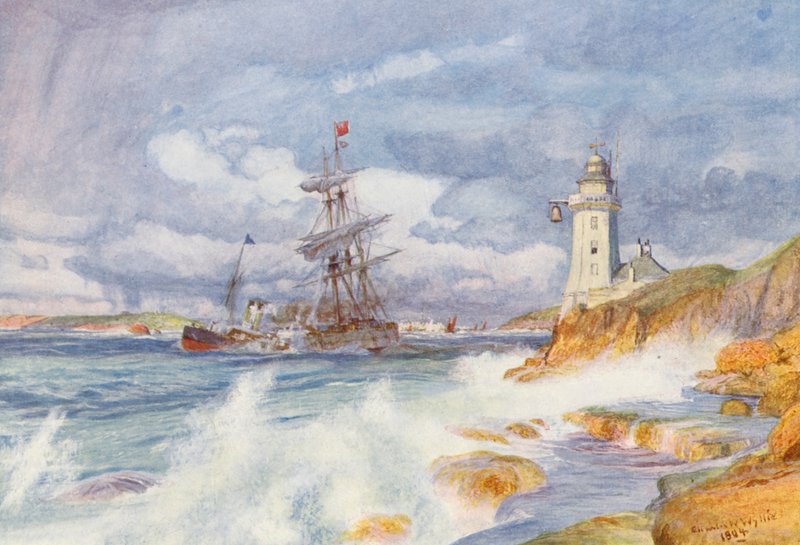 Indsejling til Falmouth Havn (farvelitografi) af Charles William Wyllie