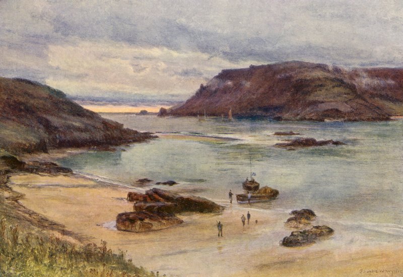 Salcombe Havn (farvelitografi) af Charles William Wyllie