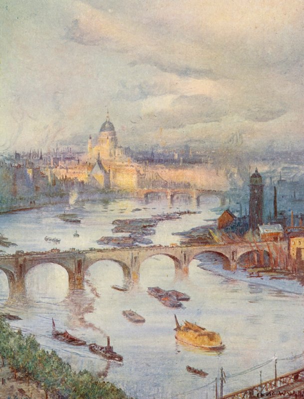 City of London set fra National Liberal Club (farvelitografi) af Charles William Wyllie