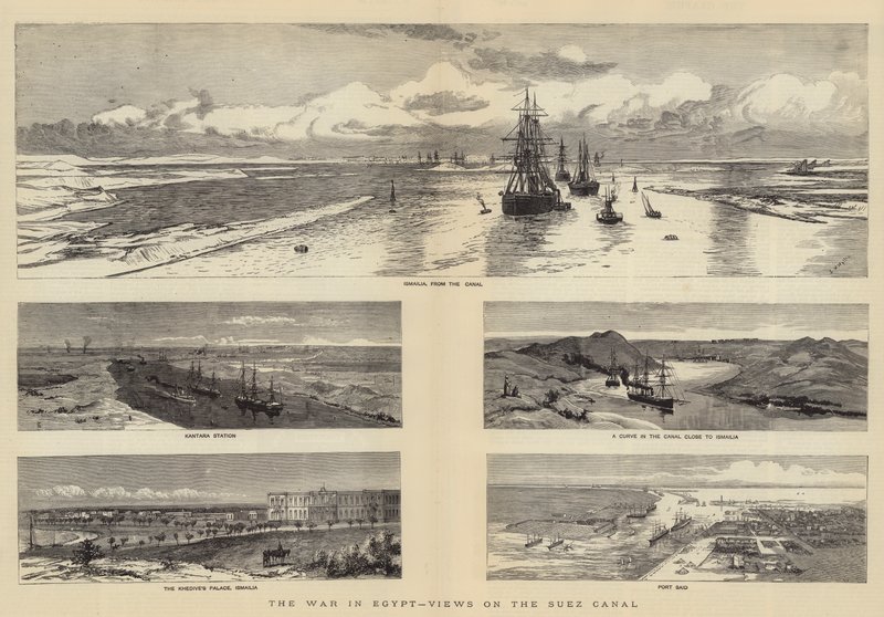 Krigen i Egypten, udsigt over Suez-kanalen af Charles William Wyllie