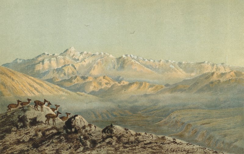 Aconcagua-bjergkæden på grænsen mellem Argentina og Chile i Andesbjergene af Christian Anton Goering