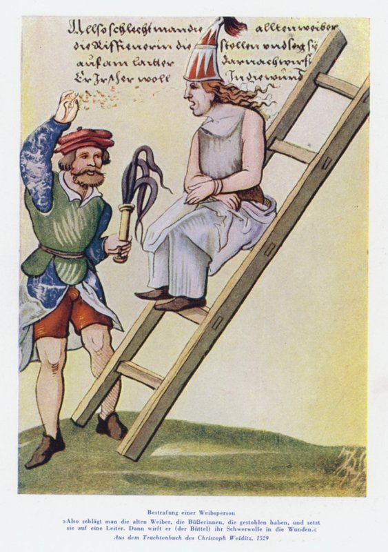 Afstraffelse af en kvinde i det 16. århundrede (farve litho) af Christof (after) Weiditz