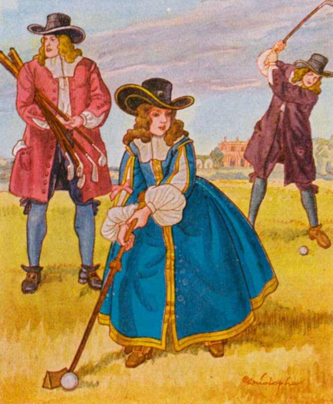 Golfspiel / Golfspil (farvelitografi) af Christophe (1856 1945)