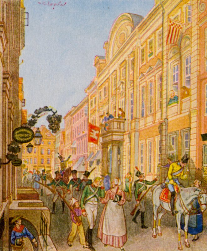 Hamburger Burgerwehr / Hamburger Militia (farvelitografi) af Christophe (1856 1945)